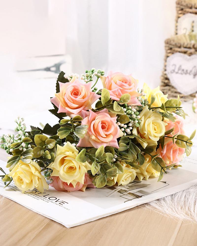 

Silk Rose Bouquets Artificial Flowers For Wedding Home Party Decor, Champagne