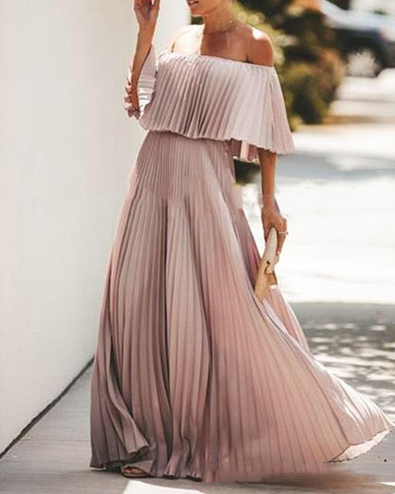 

Off Shoulder Pleating Maxi Dress, Pink