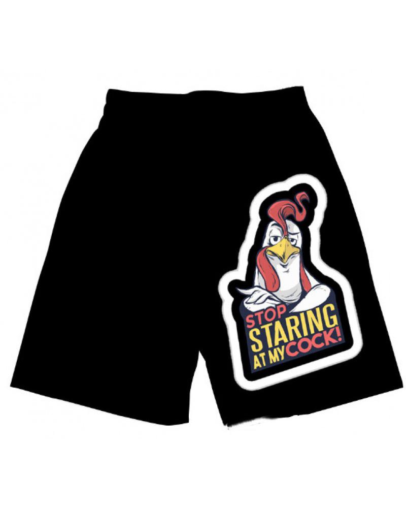 

Rooster Cartoon Print Loose Shorts, Black