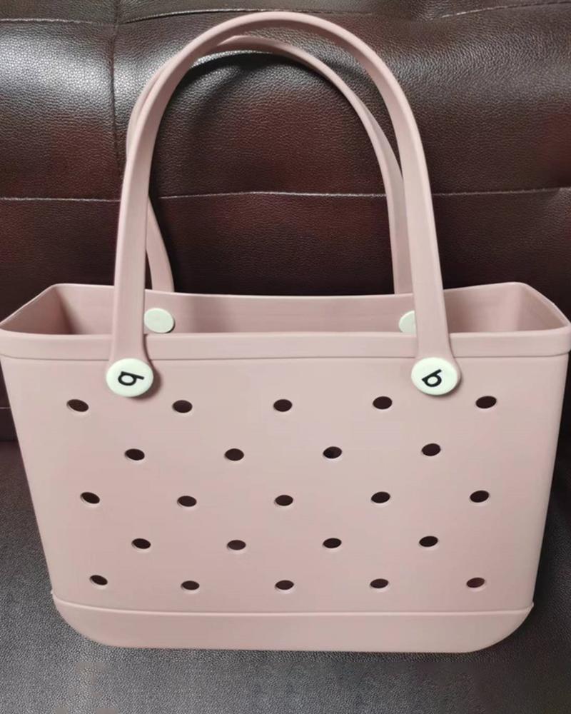 

Hollow Out Large Capacity Beach Handbag, Pink