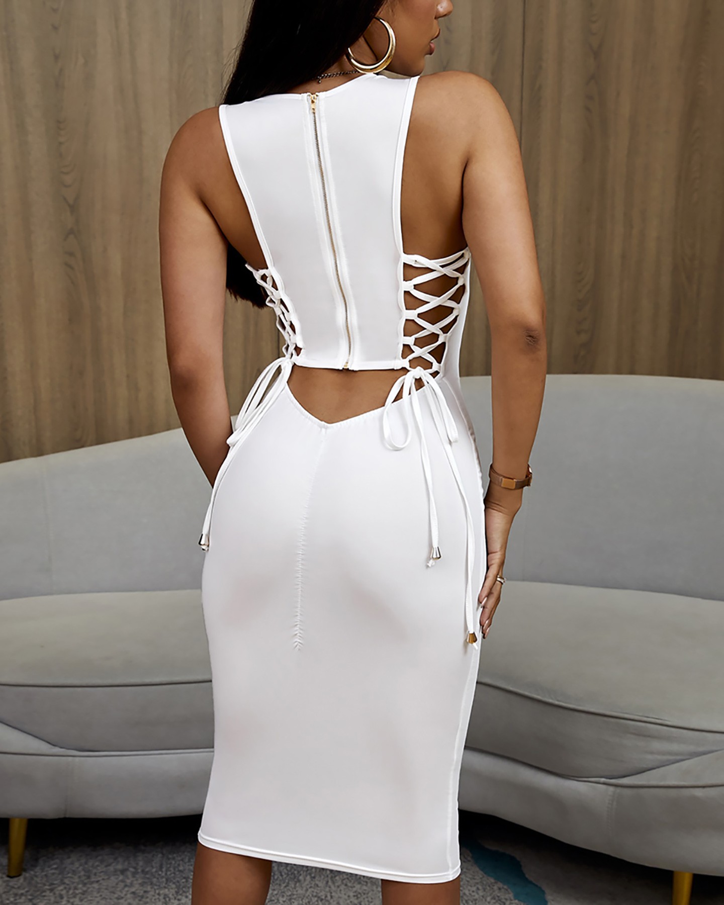 Zipper Design Cut Out Laceup Dress Online. Discover hottest trend