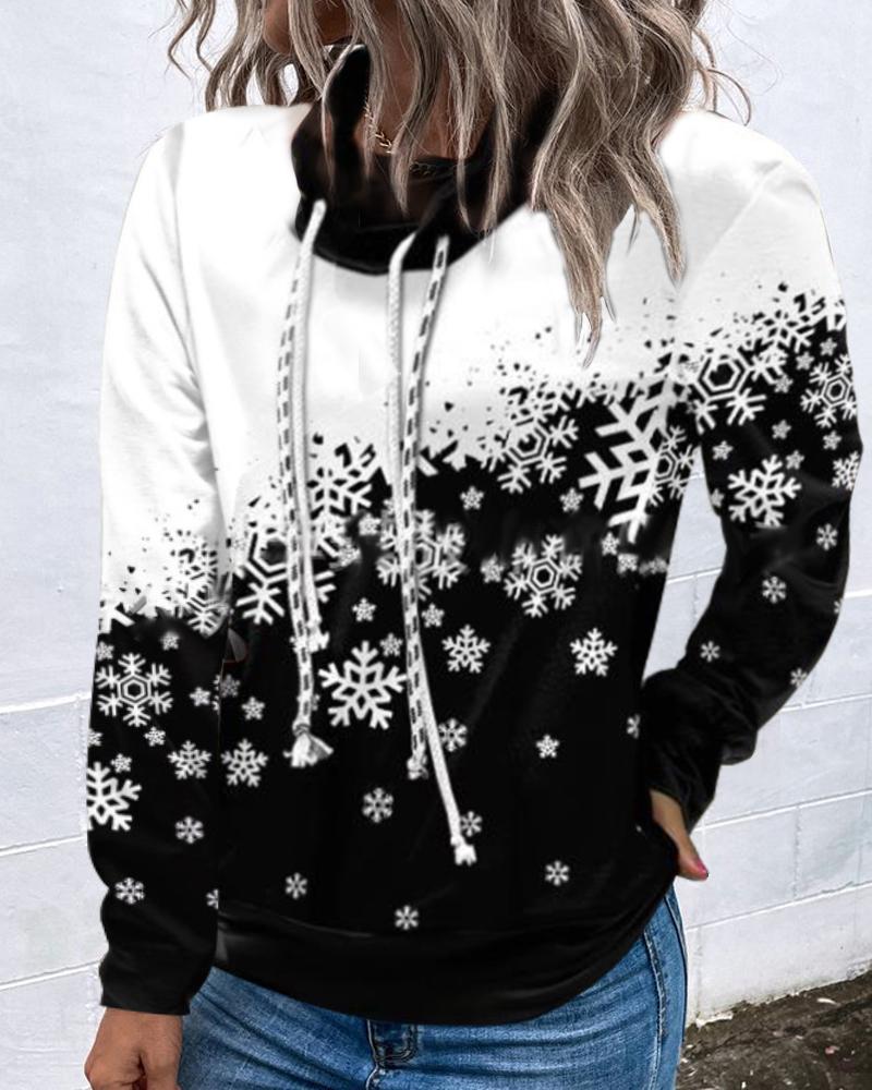 

Christmas Snowflake Print Long Sleeve Top, Black