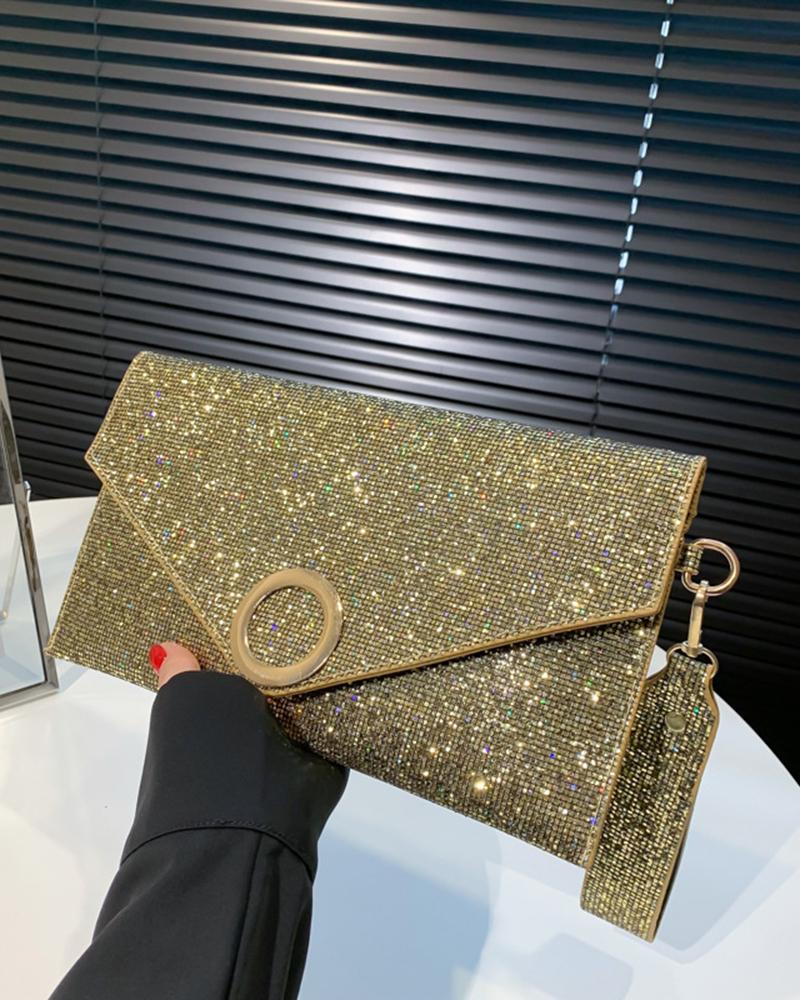 

Sequin Flap Evening Handbag, Gold