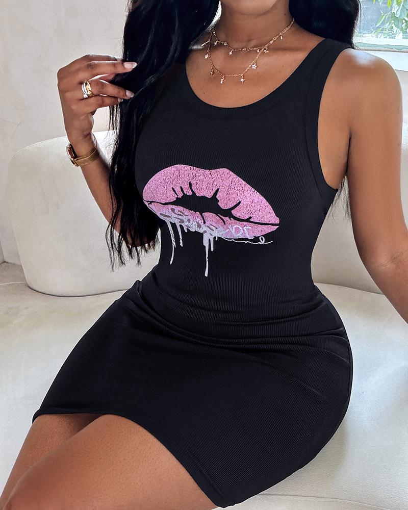 

Valentine' Day Be Kind Leopard Lip Print Casual Dress, Black