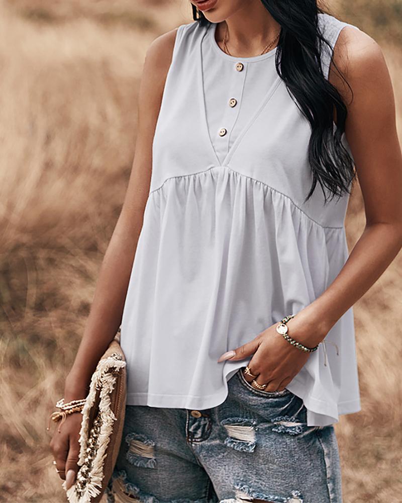 

Button Design Cut Out Back Tank Top, White