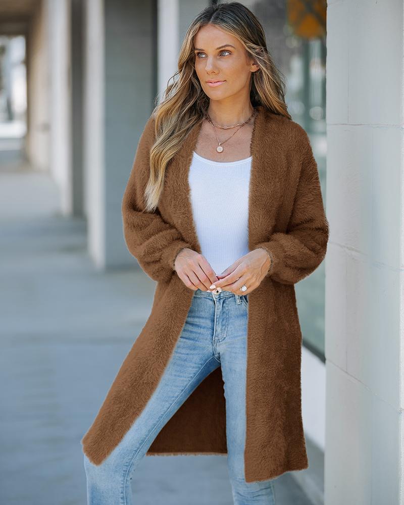 

Cardigan de malha fofa com frente aberta, Coffee