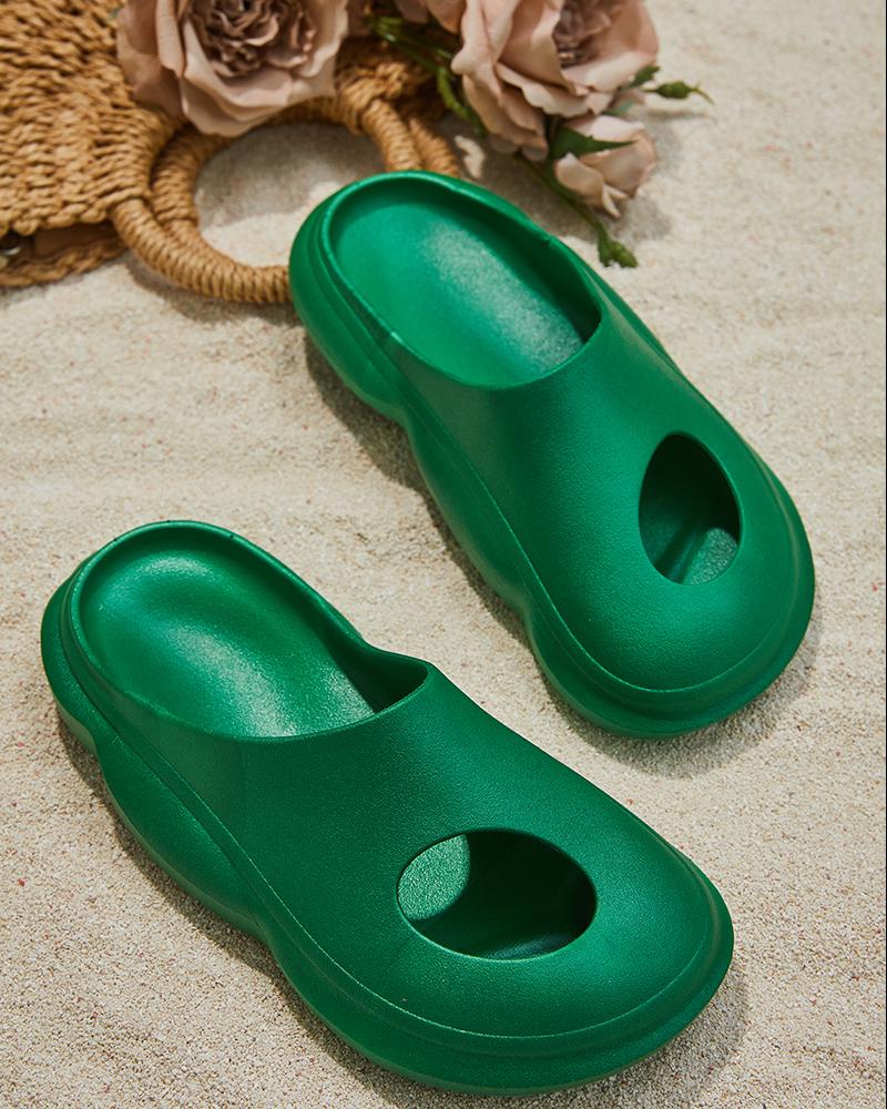 

Plain Cutout Round Toe Clogs, Green
