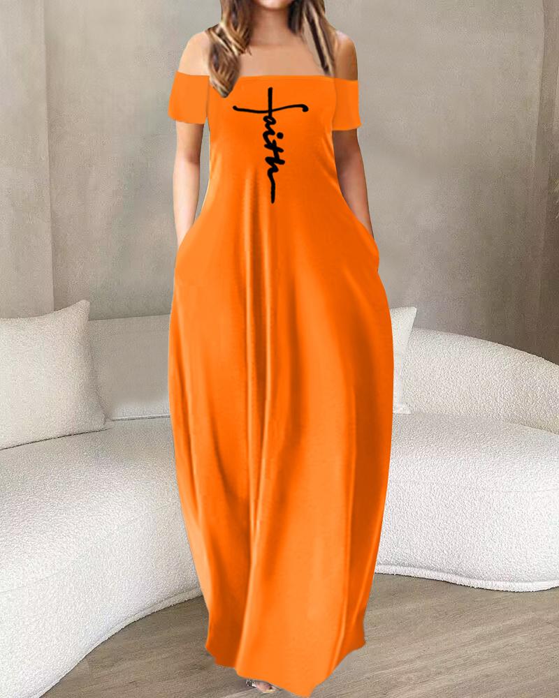 Robe Maxi Imprimée Faith de Grande Taille à Epaule Dénudée