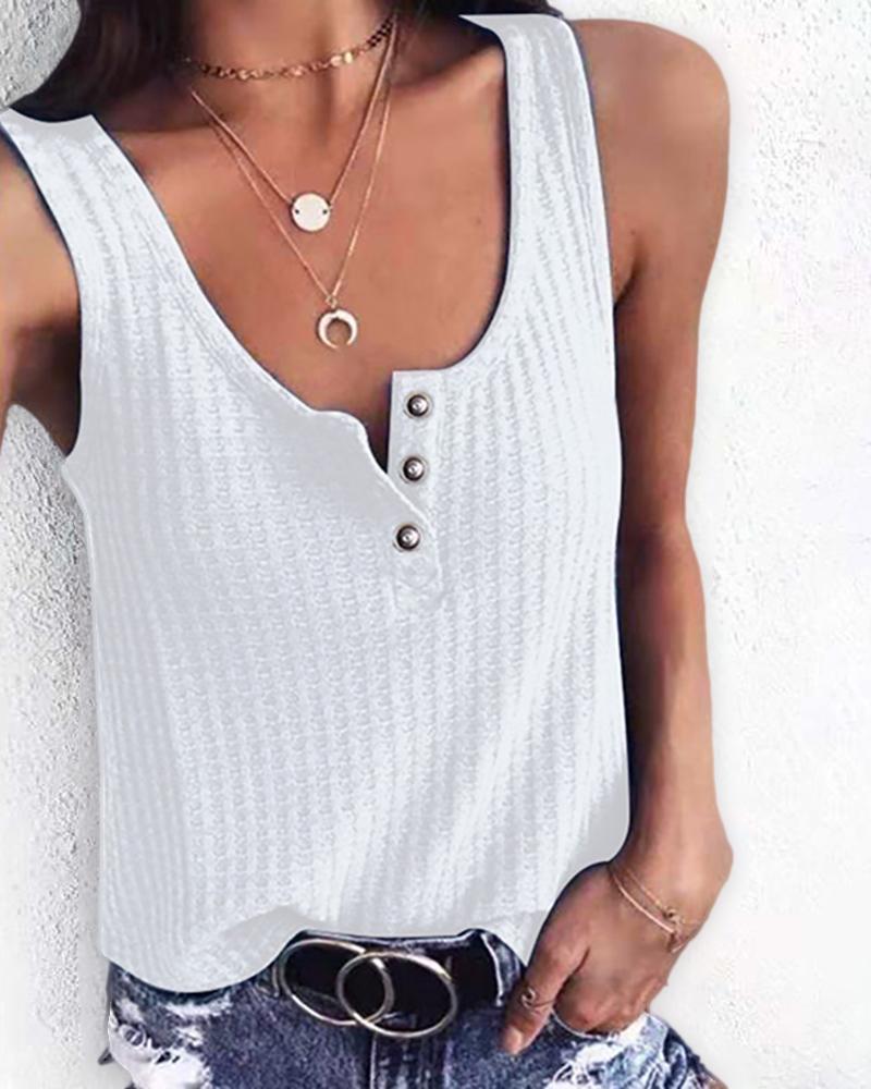 

Thick Strap Button Front Tank Top, White