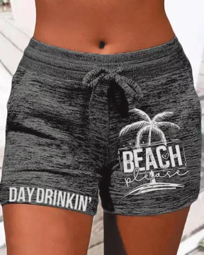 

Letter Tree Print Drawstring Active Shorts, Dark grey