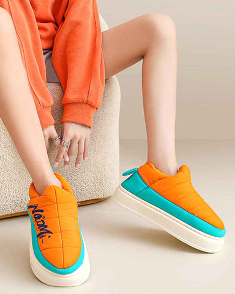 

Quilted Letter Print Slipper Boots, Orange
