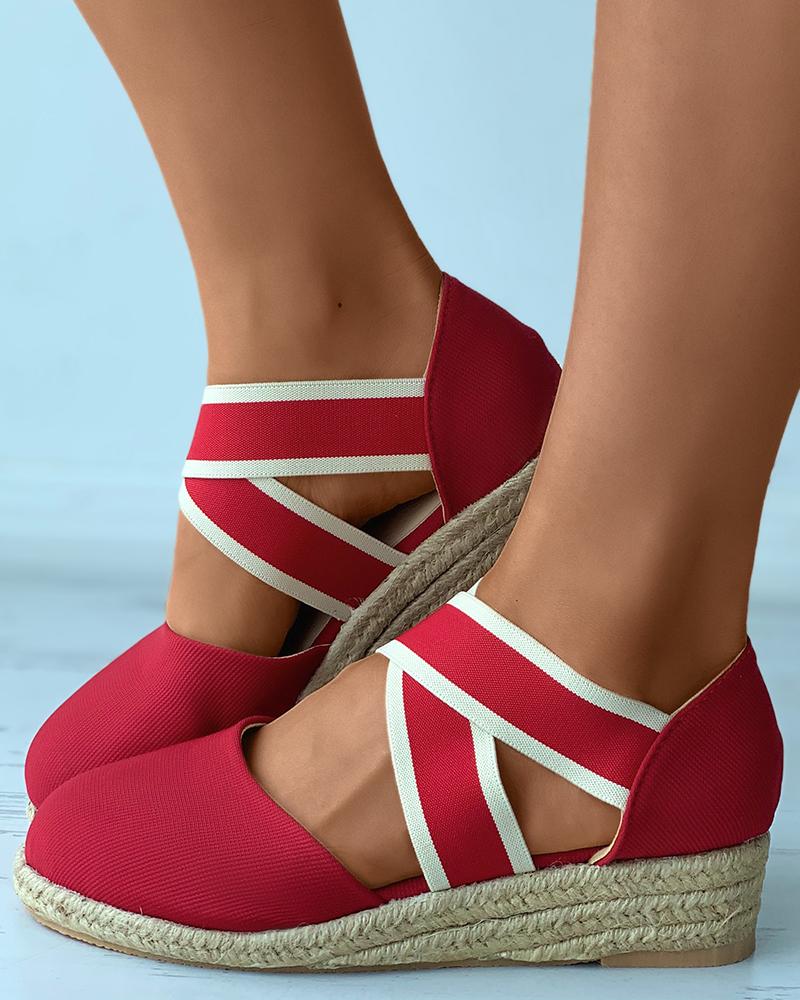 

Bandage Close Toe Espadrille Wedge Shoes, Red