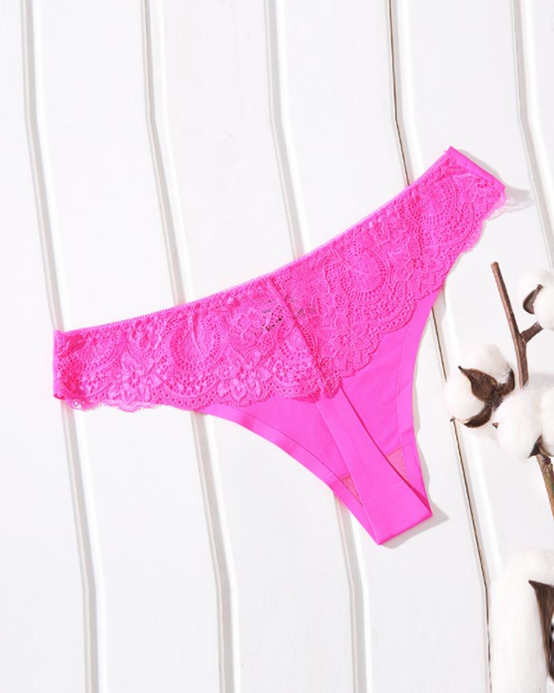 

Contrast Lace Seamless Breathable Thong Panty, Hot pink