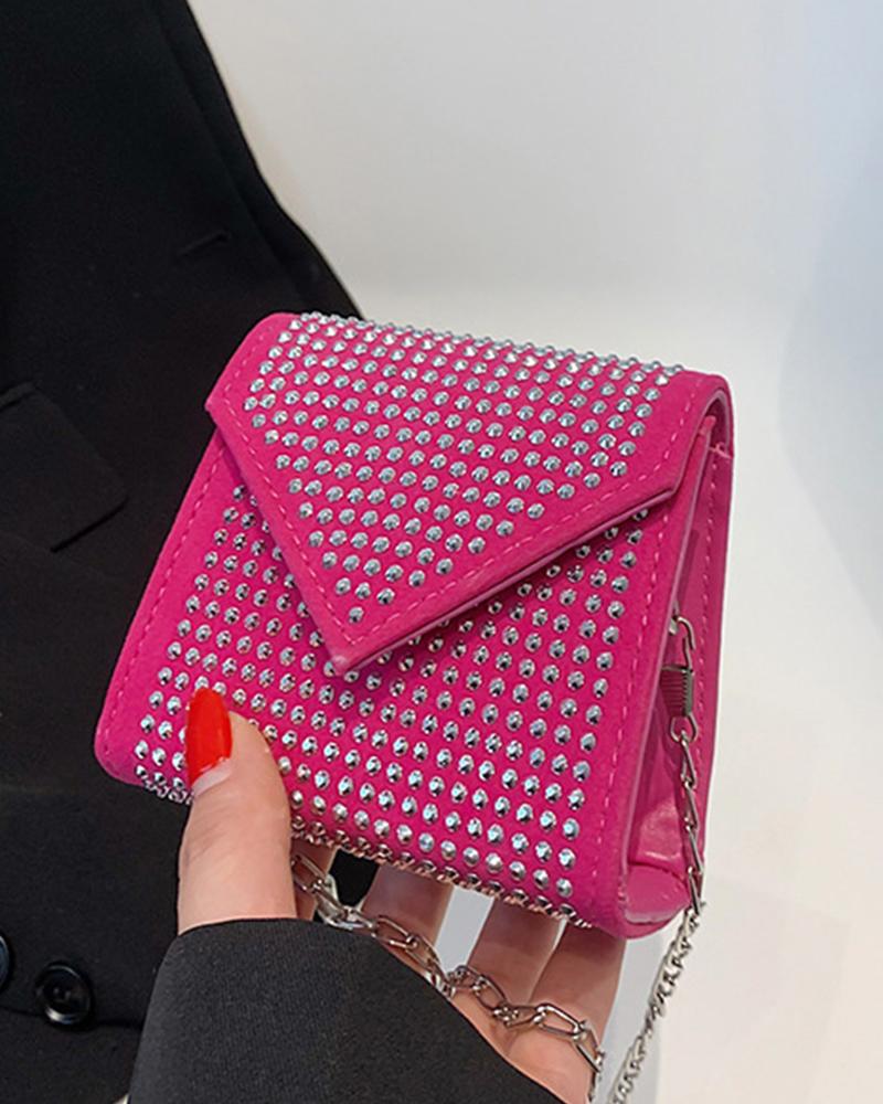 

Allover Rhinestone Flap Crossbody Bag, Hot pink