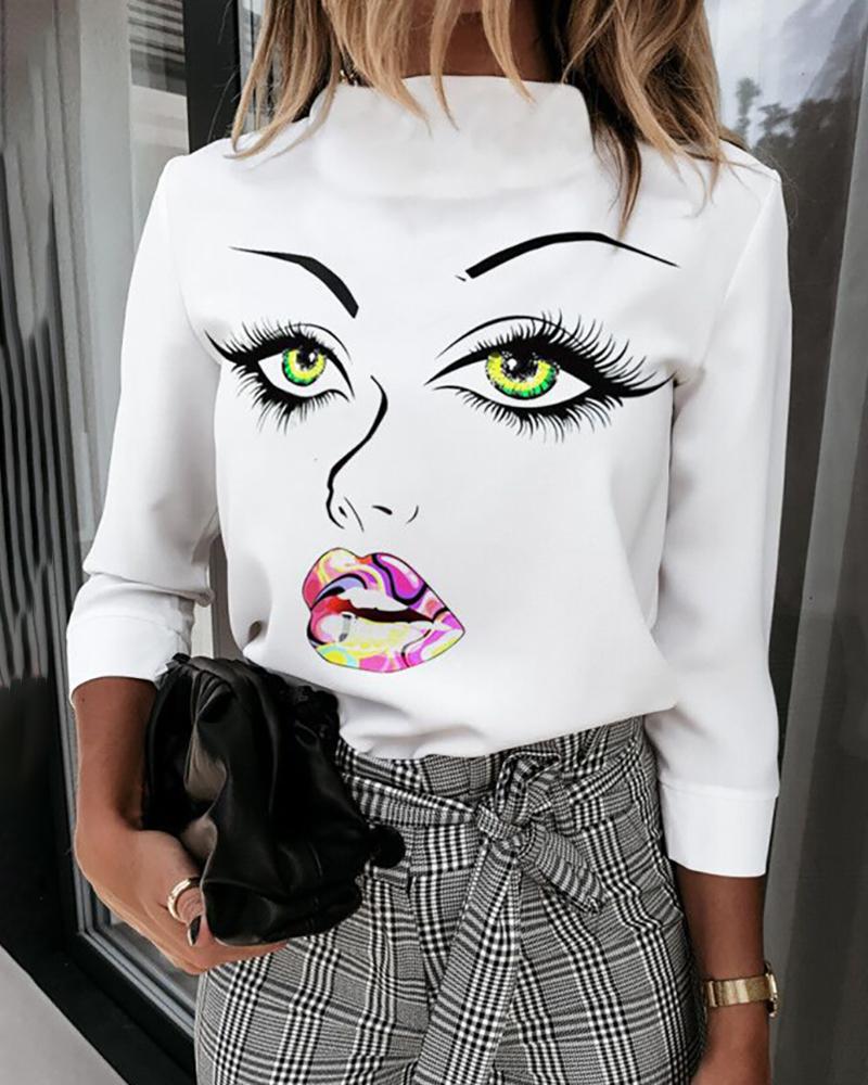 

Figure Print Long Sleeve Casual Top, Style3