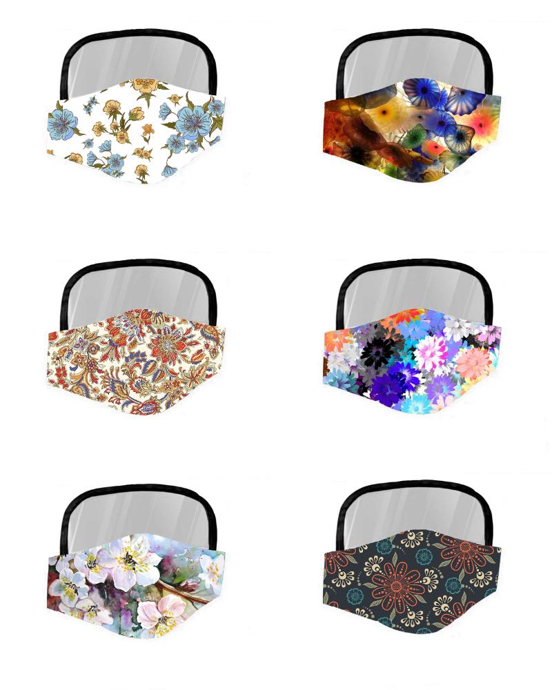 

Floral Print Breathable Mouth Mask With Eyes Shield, Blue