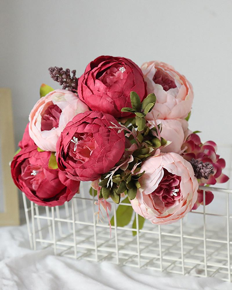 

Artificial Flowers Fake Peony Silk Flowers Realistic Flower Bouquet Table Decorative Arrangements for Home Party Office Wedding, Red