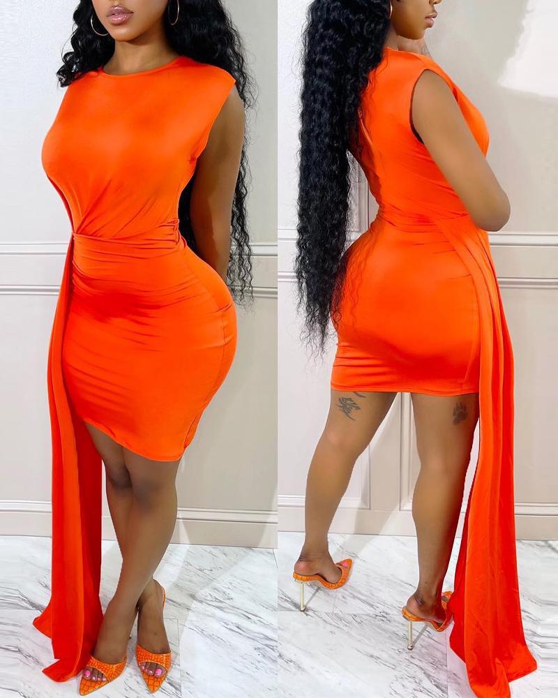 

Draped Detail Sleeveless Ruched Bodycon Dress, Orange