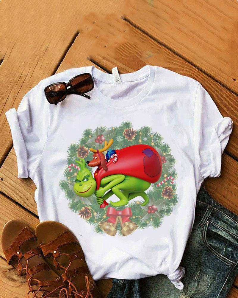 

Christmas Short Sleeve Grinches Print Top, Style4