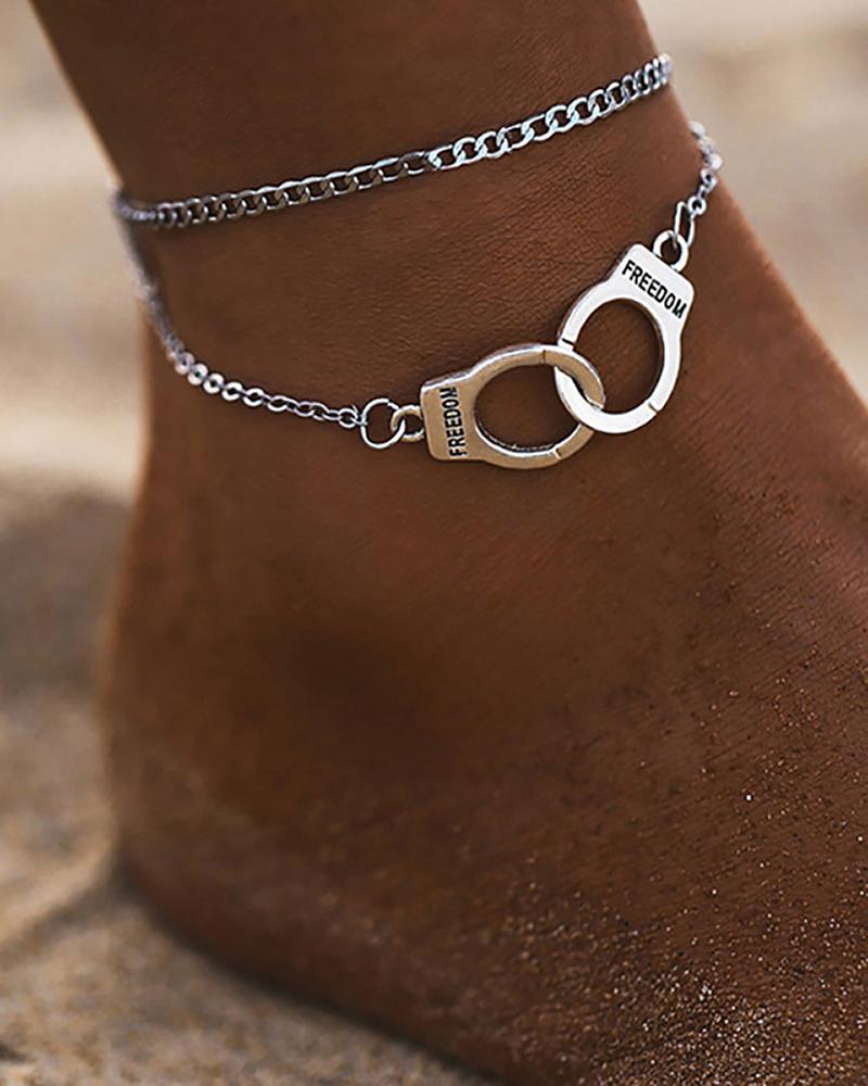 

1pc Fashion Multilayer Foot Chain Handcuffs Pattern Anklet, Silver