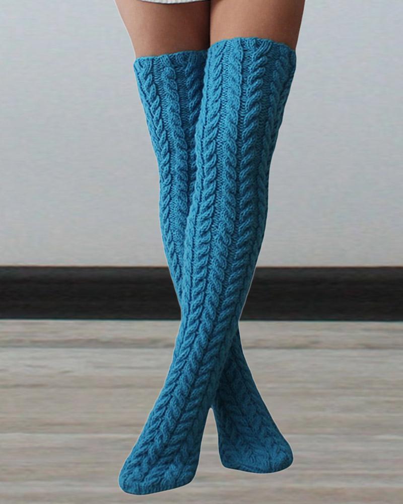 

1Pair Thigh High Cable Knit Leg Warmers Long Boot Socks, Lighted blue