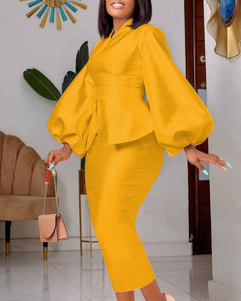 

Lantern Sleeve Slit Party Dress, Yellow