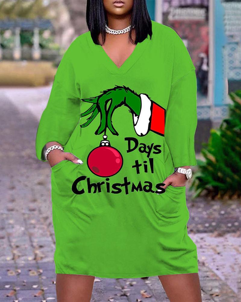 

Plus Size Grinch Stole Christmas Print Casual Dress, Green