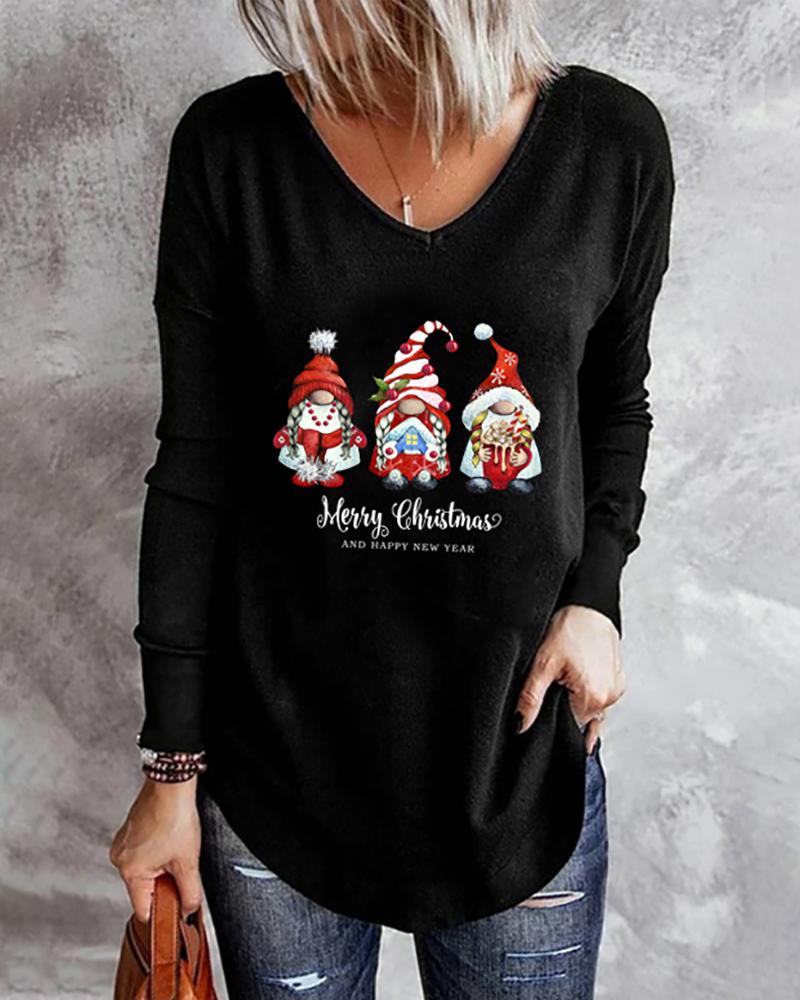 

Christmas Letter & Santa Print Long Sleeve Top, Style1