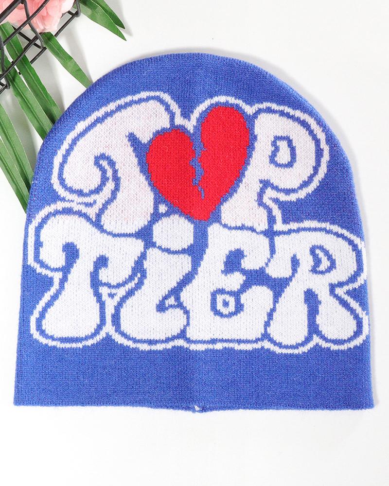

Broken Heart Letter Pattern Warm Winter Beanie Hat, Blue