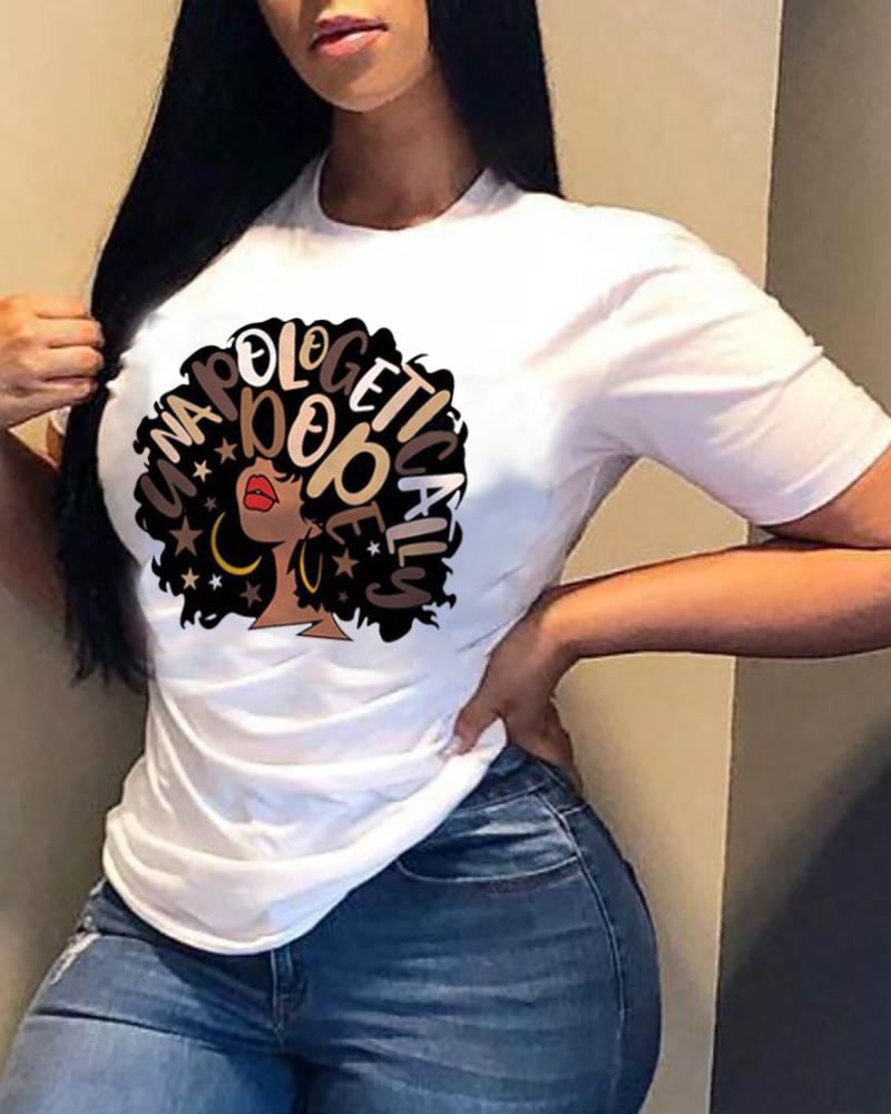 

Figure Letter Print Round Neck T-shirt, White