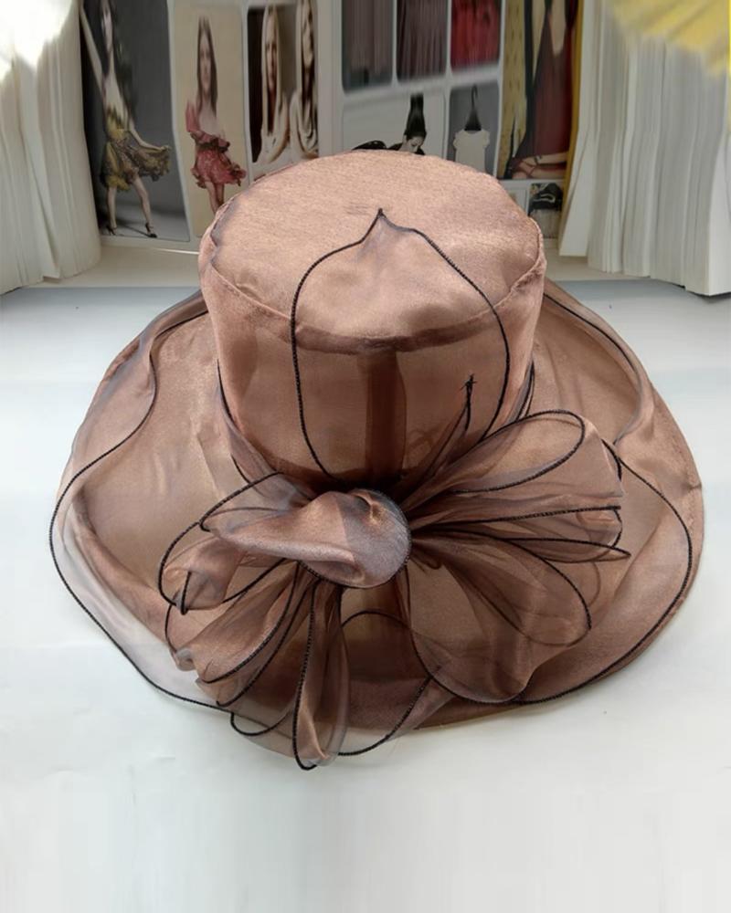 

Contrast Binding Kentucky Derby Bowler Church Cloche Fascinator Hat Sheer Mesh Church Dress Cap, Coffee