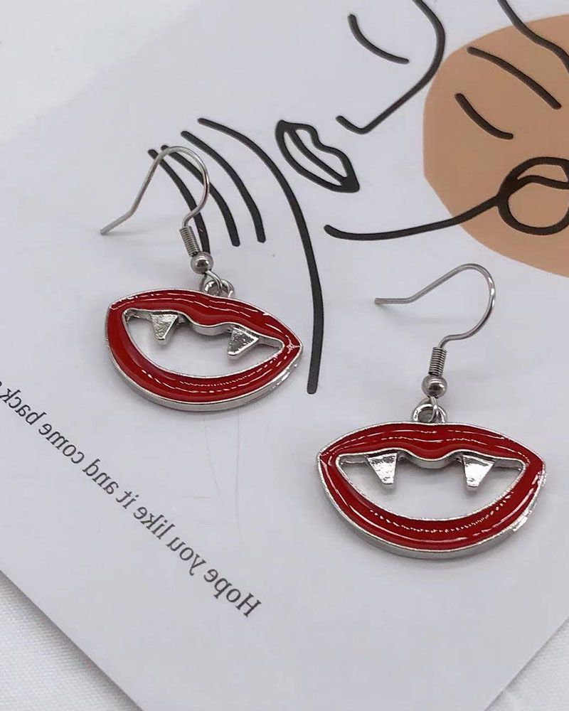 

Halloween Pumpkin / Lip / Ghost / Spider Pattern Drop Earrings, Red