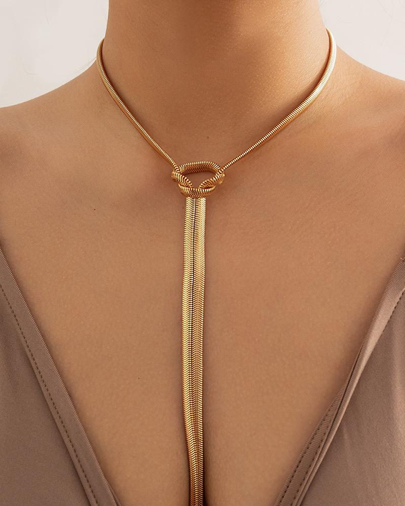 

1pc Snake Herringbone Tassel Twisted Necklace, Gold