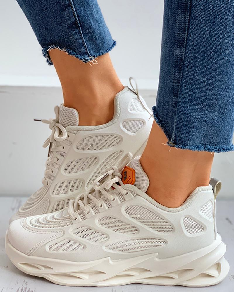 

Breathable Lace-up Casual Sneakers, Beige