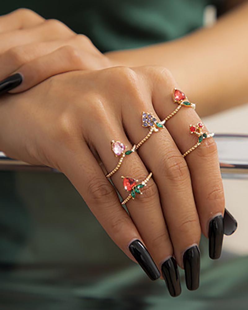 

Fruit Pattern Colorful Studded Rings Set, Style1