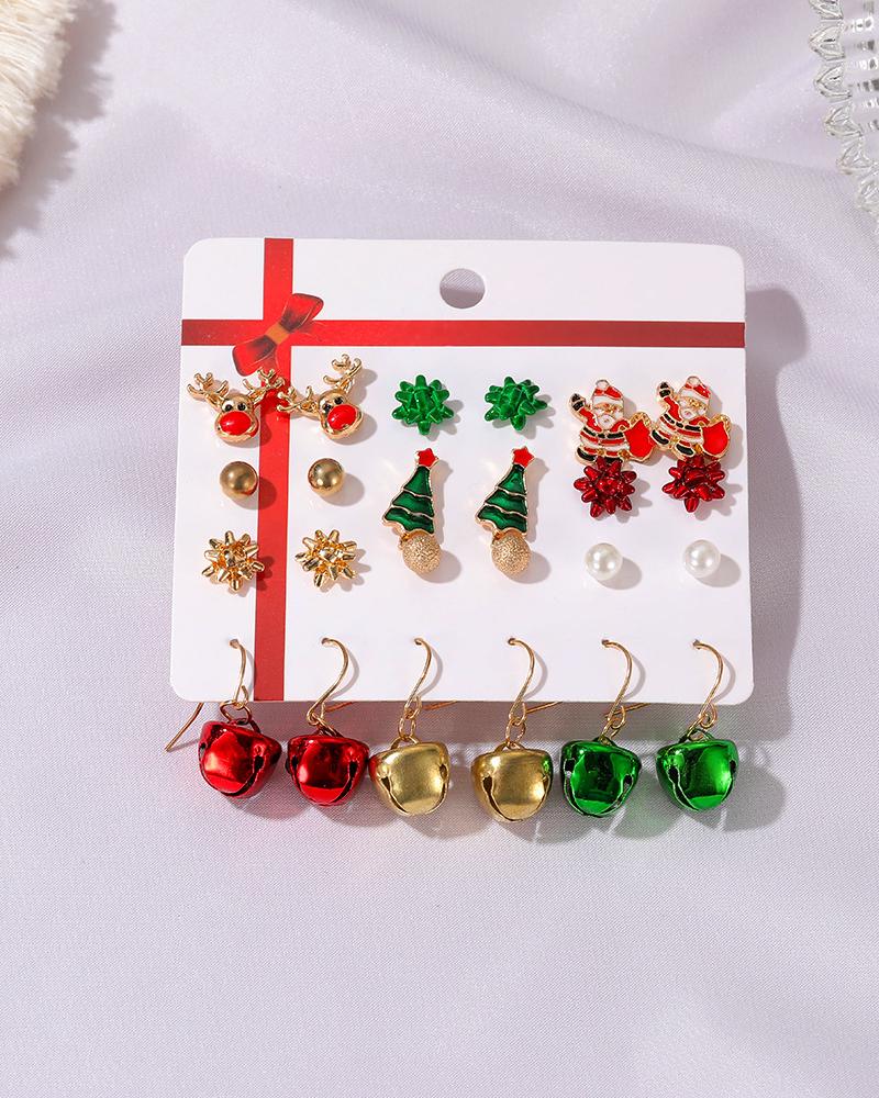 

12Pair Christmas Snowflake Santa Claus Elk Earrings Set, Style2