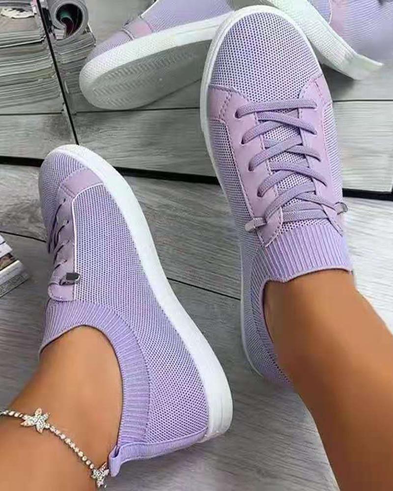 

Eyelet Lace-up Breathable Sneakers, Purple