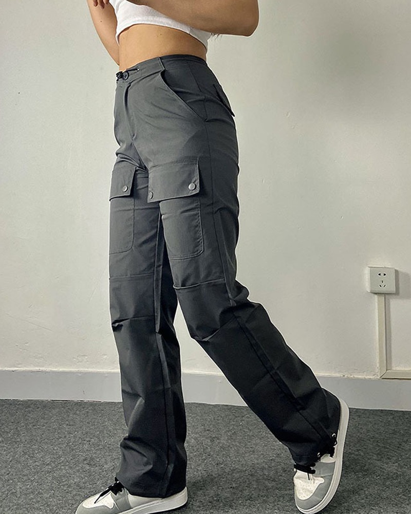 

Pocket Design Drawstring Casual Pants, Dark grey