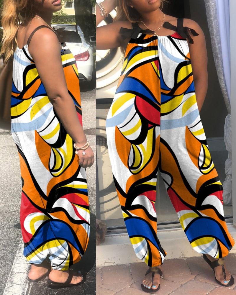 

Plus Size Abstract Print Sleeveless Casual Jumpsuit, Orange
