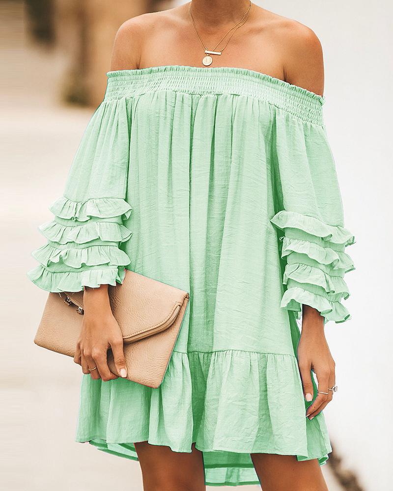 

Off-shoulder Ruched Dress, Lighted blue