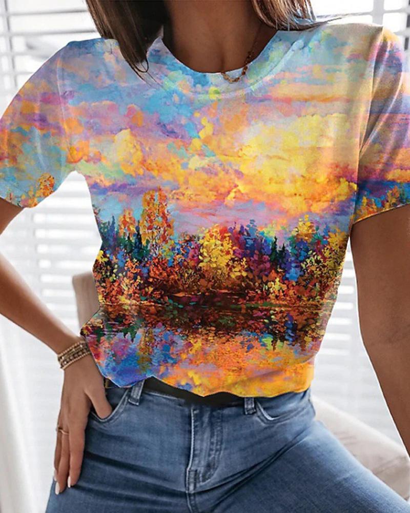 

Painting Printed Short Sleeve T-shirt, Yellow