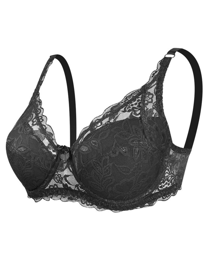 

Plus Size Full Coverage Crochet Lace Push Up Bra, Black