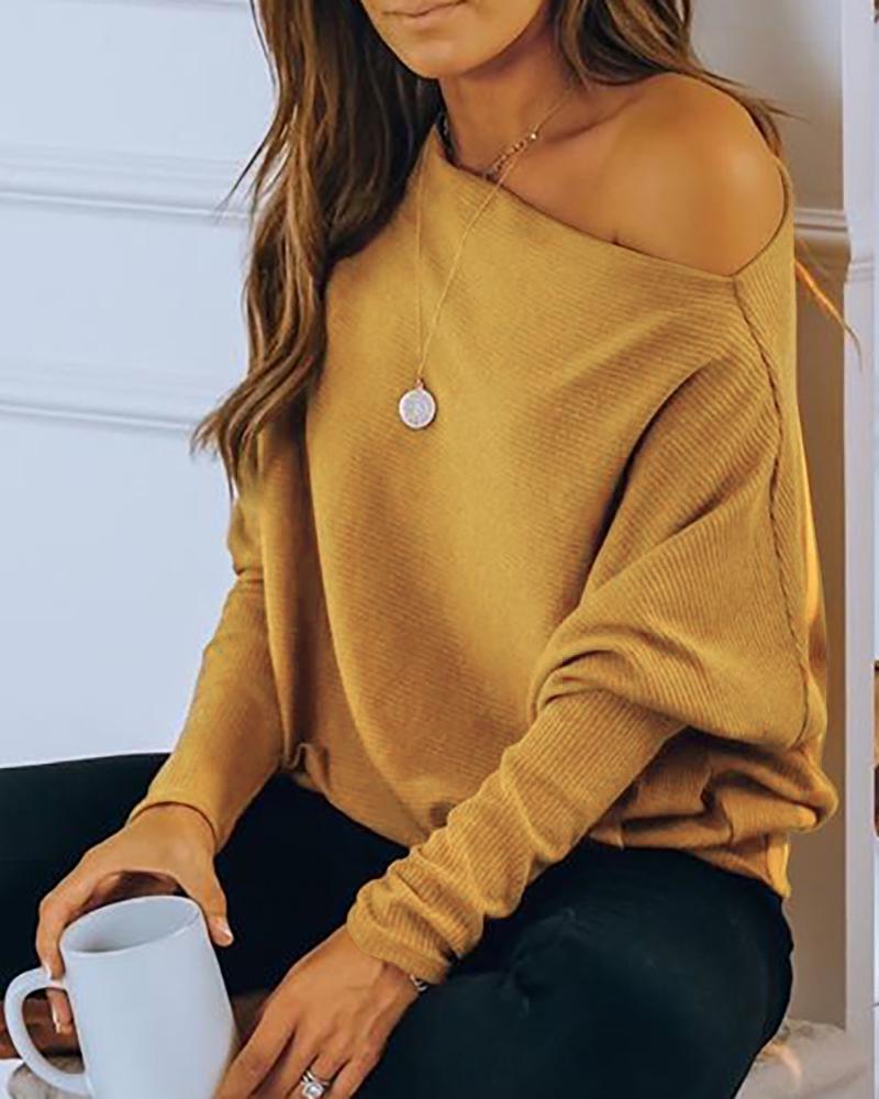 

Gigot Sleeve Slash Neck Casual Top, Yellow