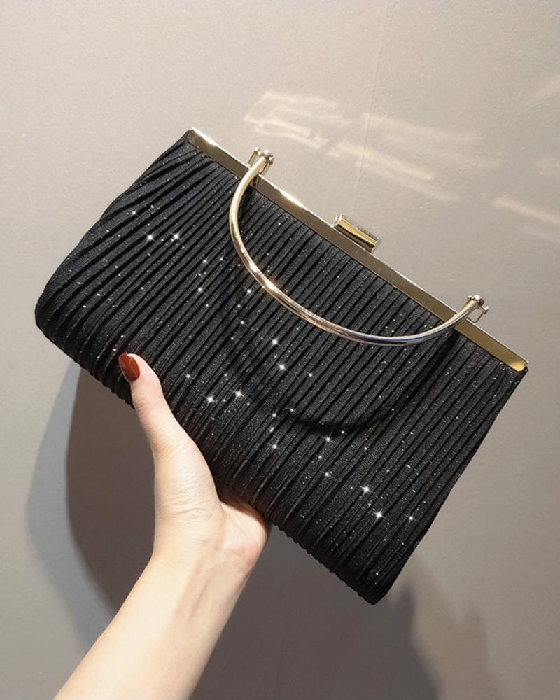 

Glitter Ruched Top Handle Evening Party Clutch, Black
