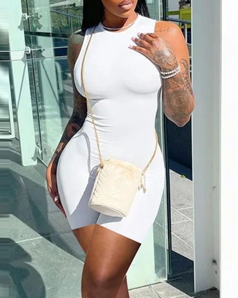 

O-Neck Sleeveless Casual Romper, White