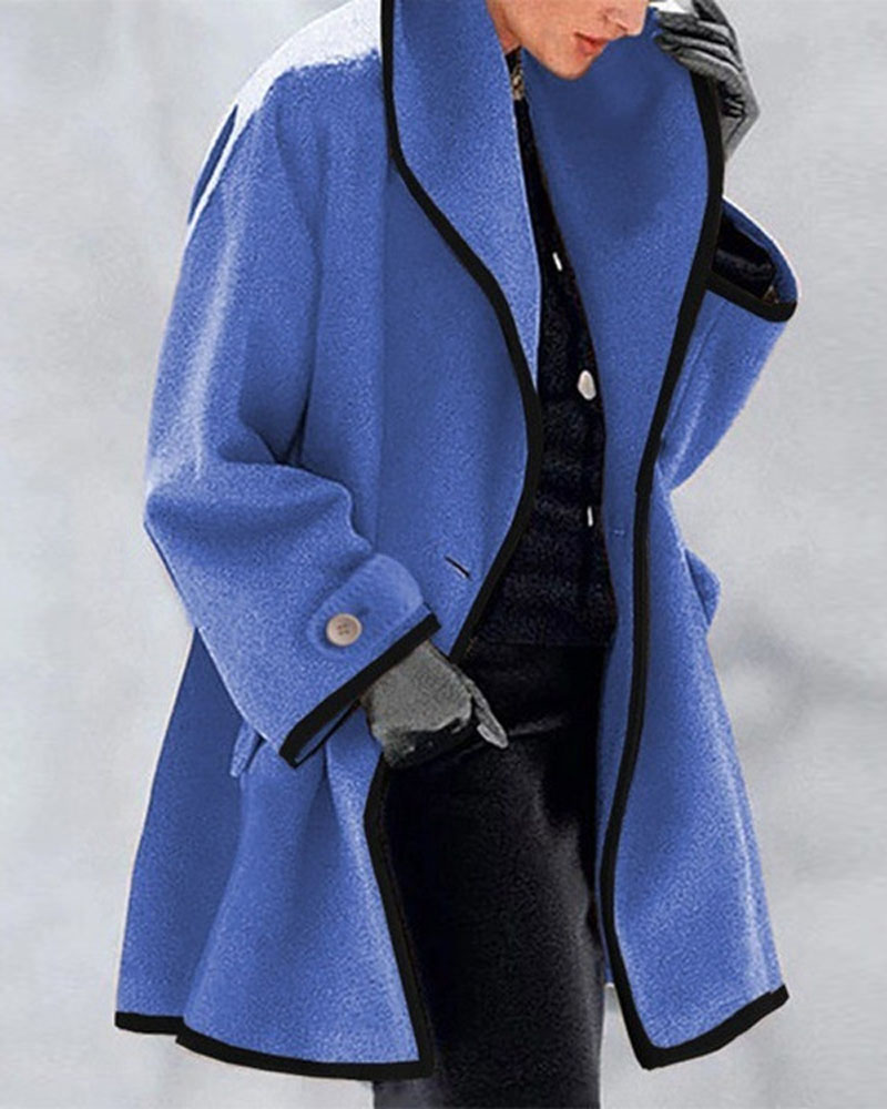 

Long Sleeve Contrast Binding Hooded Coat, Blue