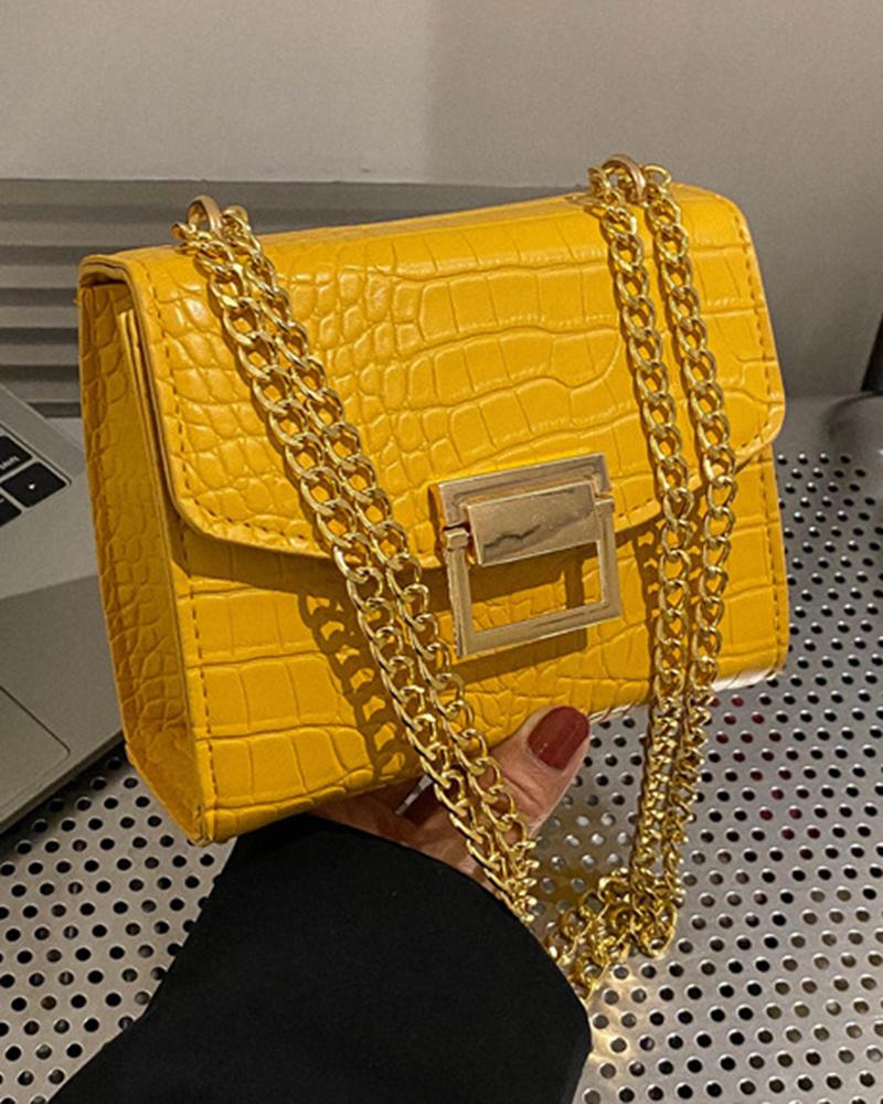 

Crocodile Chain Strap Shoulder Bag, Yellow