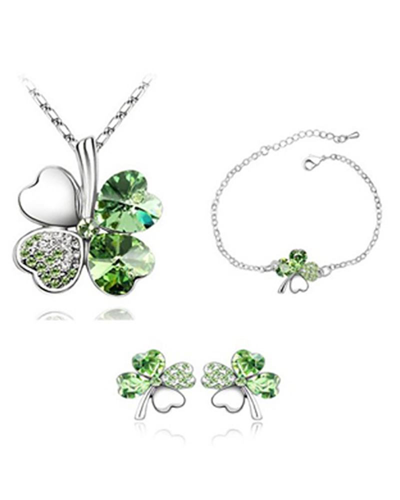 

4PCS Clover Pattern Colorblock Pendant Necklace & Earrings & Bracelet Set, Green
