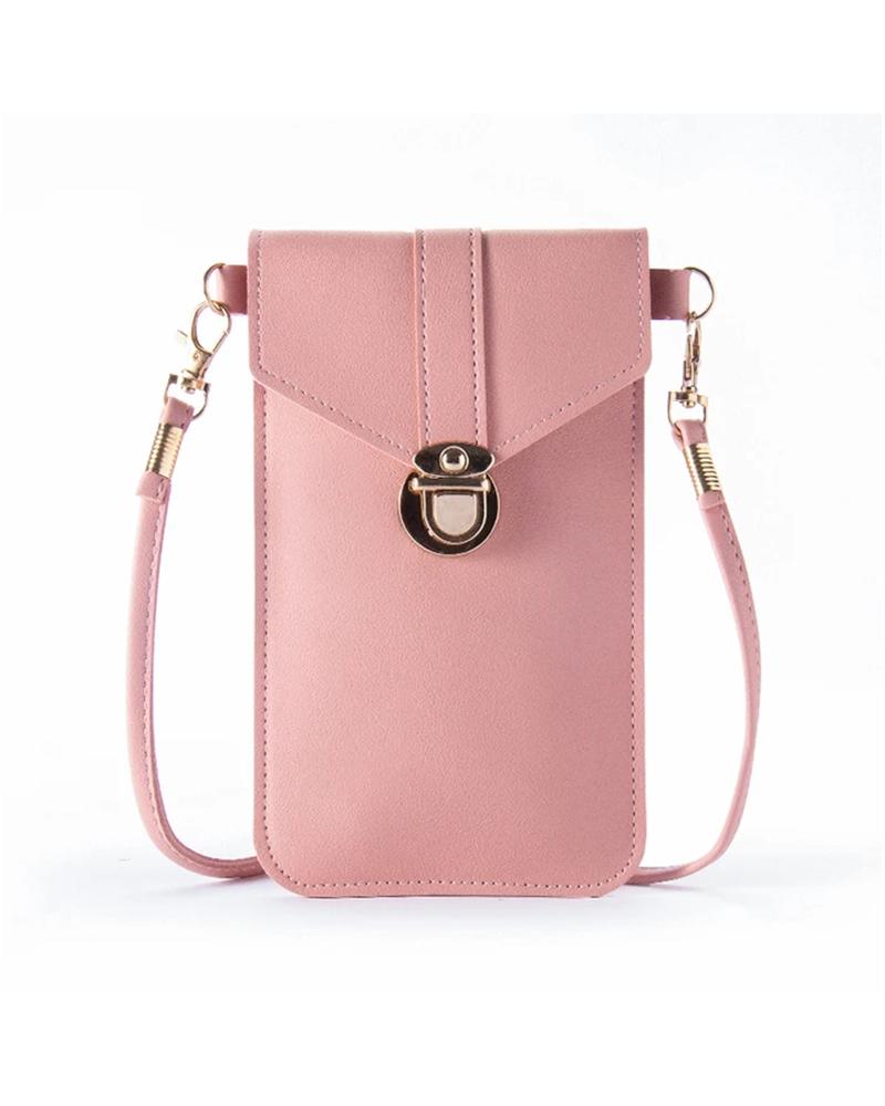

Buckled Touchable PU Leather Visible Change Bag, Pink