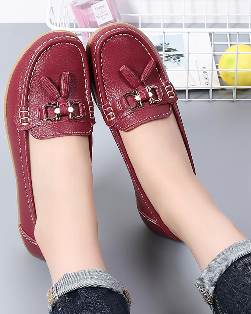 

Tassel Metal Decor Slip On Moccasins Shoes, Wine red